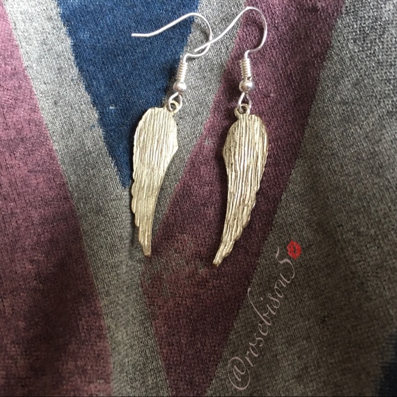 Silver-tone Angel Wing Boho Earrings (french hook) - Picture 5 of 7